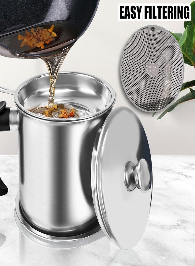 TUNEQ Oil Strainer Pot Grease Can - Stainless Steel Cooking Grease Container, Reuse Oil Storage (Best Oil Shaver) Can Container with Removable Filter Anti-Scalding Handheld, Lid for Cooking - Image 5